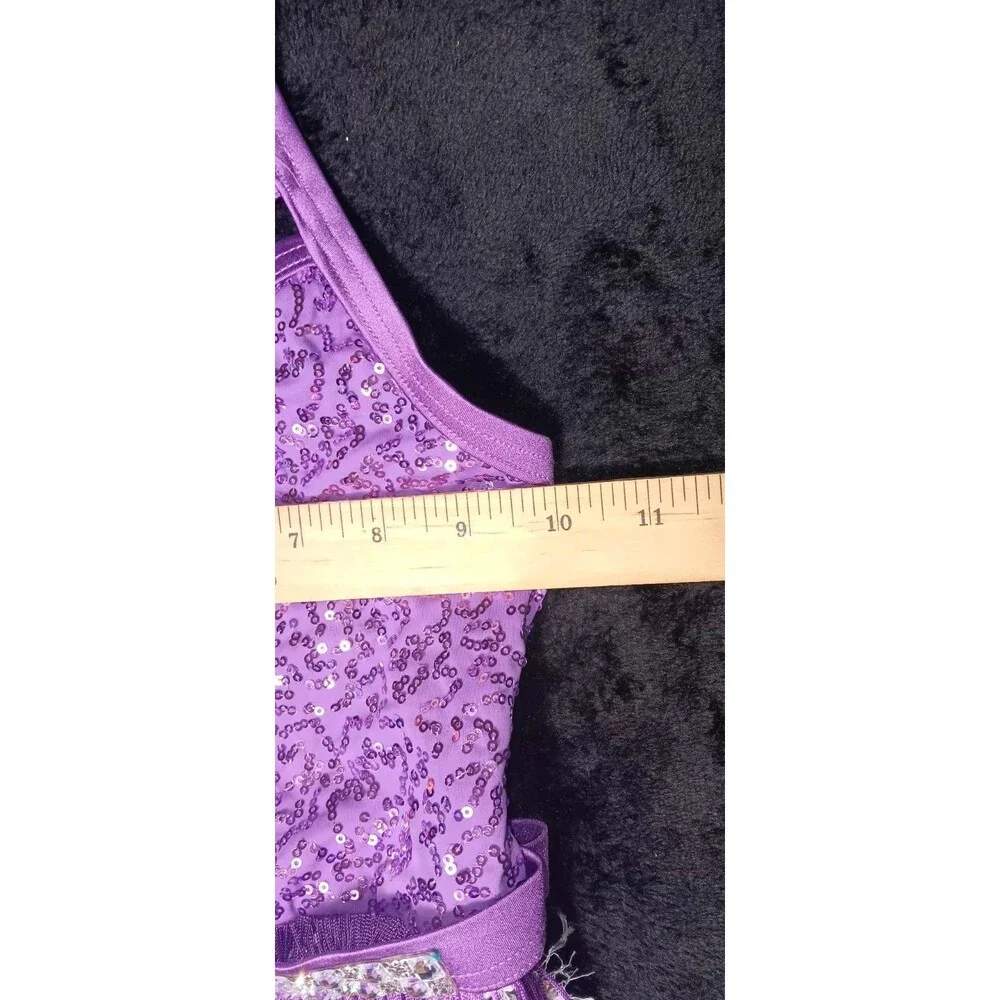 Weissman Sequin Fringe Leotard Dress Dance Costume SC Purple Jazz Tap Recital
